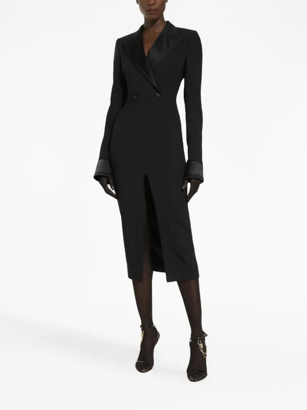 double breasted dress midi Henri Paris, Checked Double-Breasted Midi Dress with Ruffle Bib