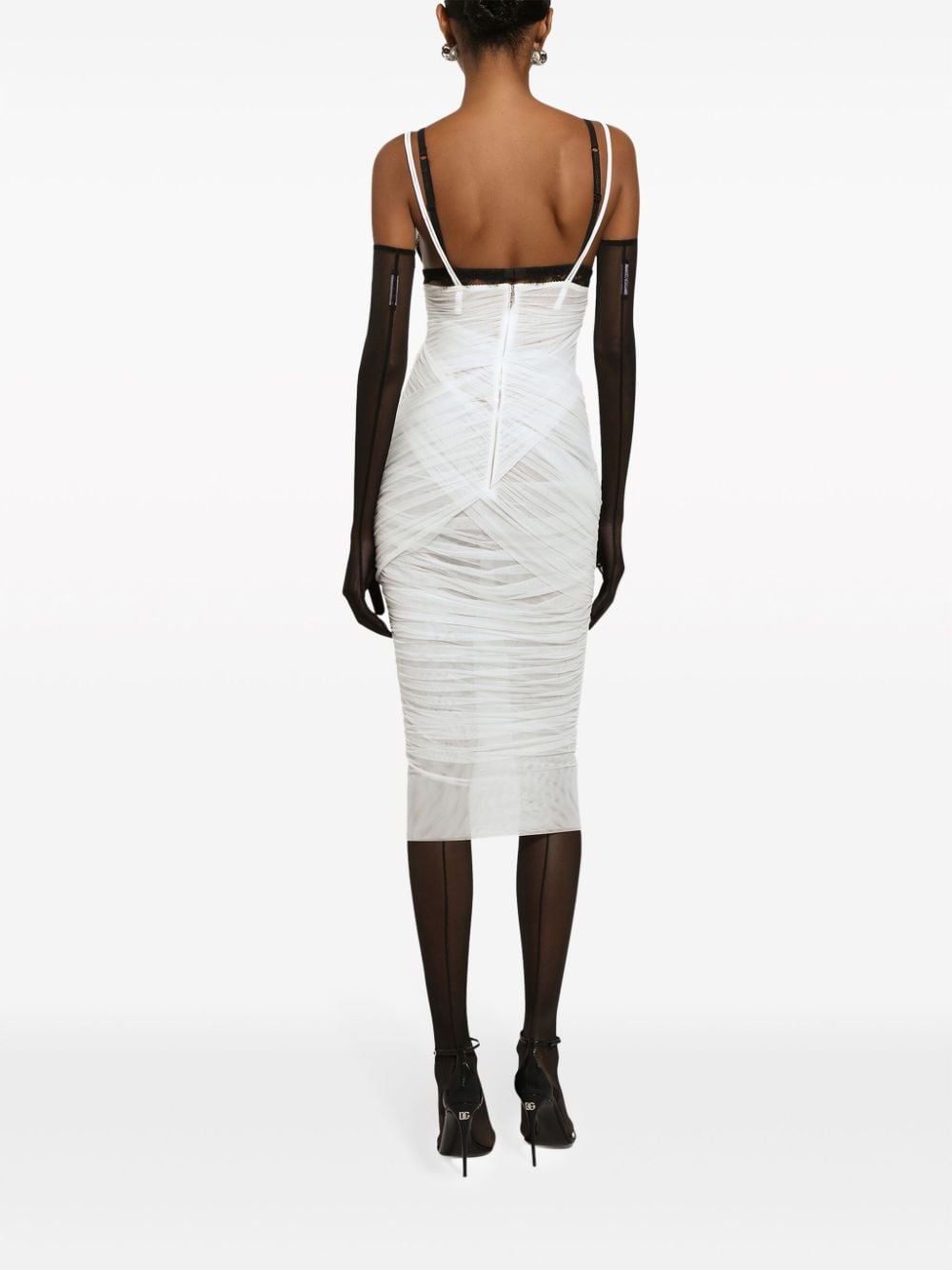 Shop Dolce & Gabbana Draped Tulle Midi Dress In White