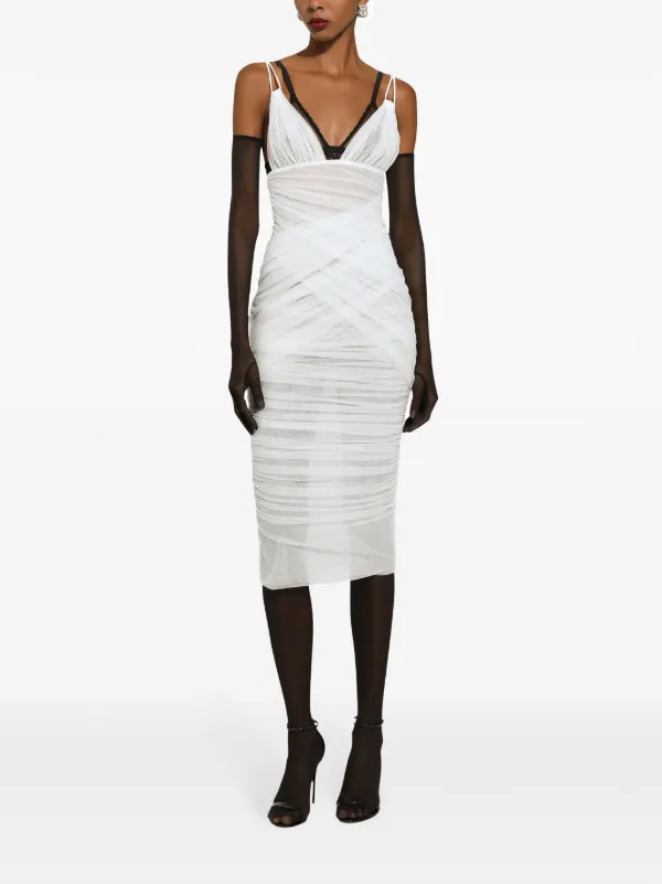 Dolce & Gabbana Draped Tulle Midi Dress | White | FARFETCH