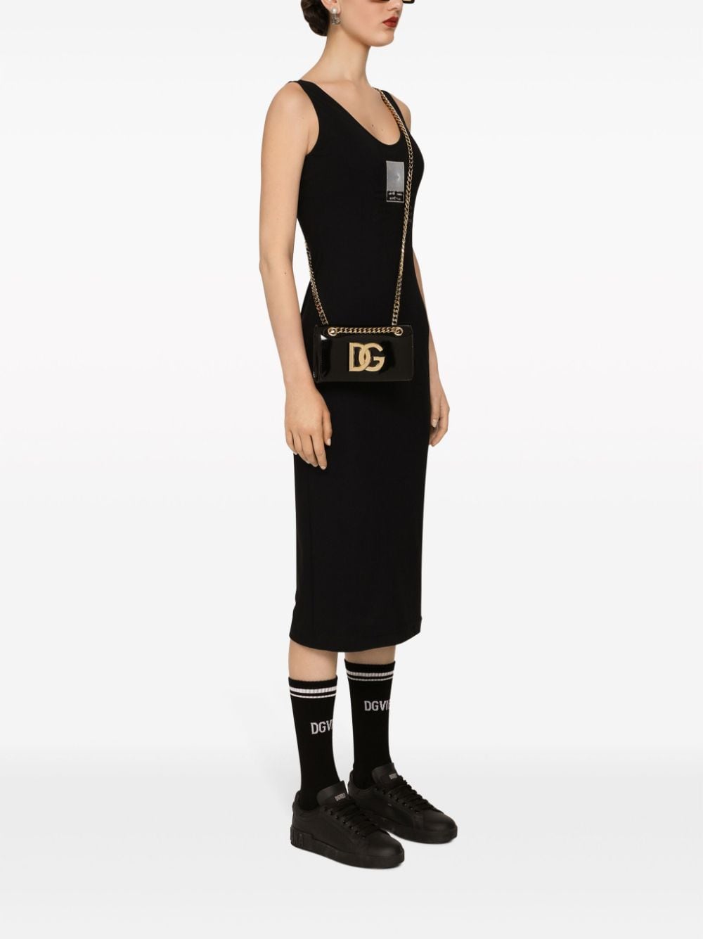 Dolce & Gabbana DGVIB3 Midi-jurk met diepe ronde hals Zwart