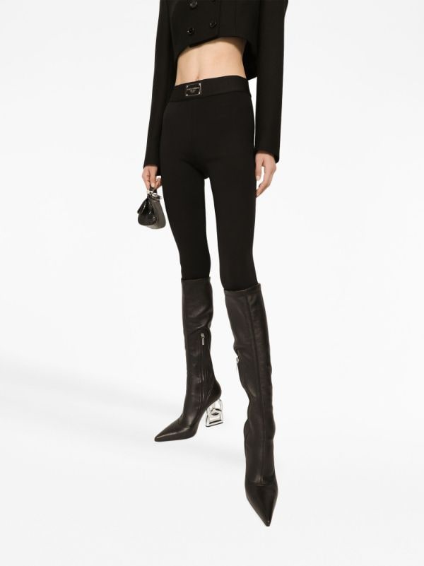 Black Leggings with logo midi Dolce & Gabbana - IetpShops Luxembourg - midi Dolce  & Gabbana Devotion zip-fastening wallet