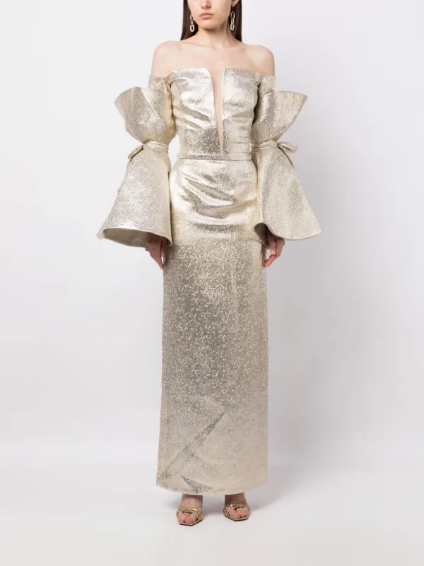 gradient-effect off-shoulder dress
