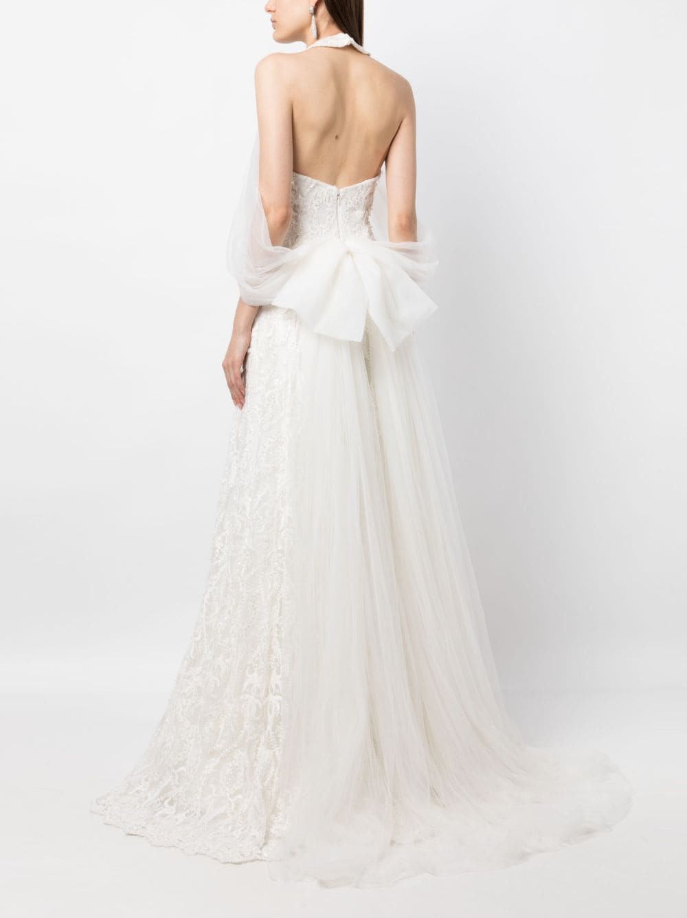 Shop Saiid Kobeisy Halter-neck Tulle Beaded Dress In White