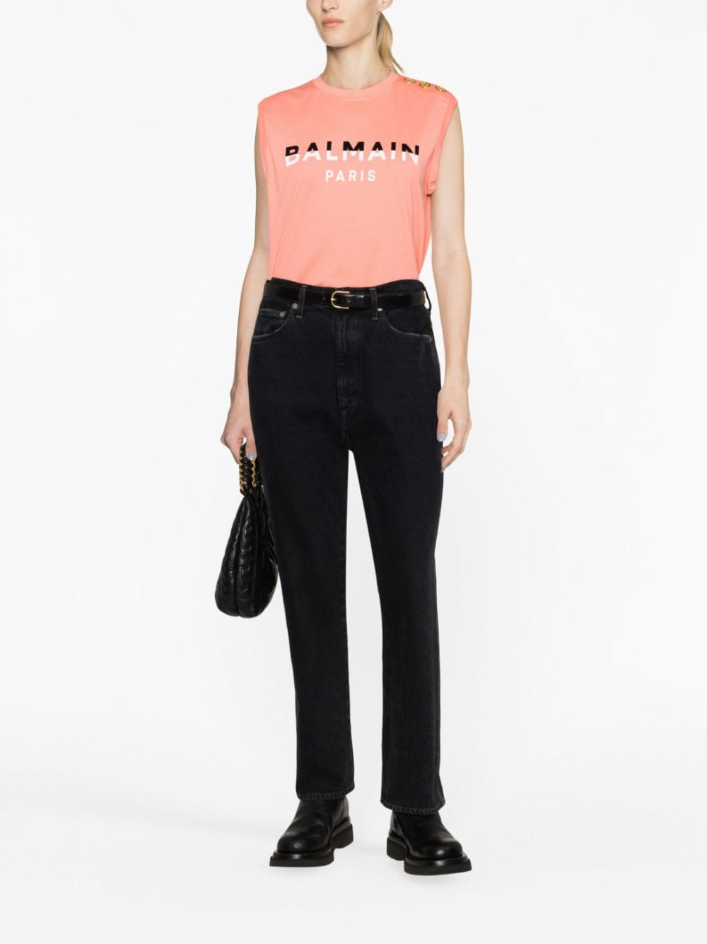 Balmain flocked-logo organic-cotton tank top - Roze