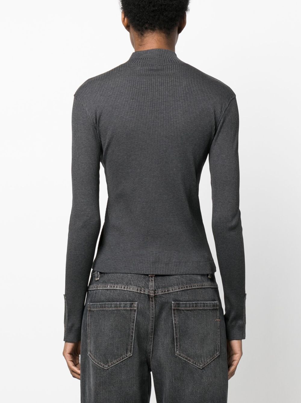 Shop Brunello Cucinelli Roll-neck Ribbed Jersey Top In Grey