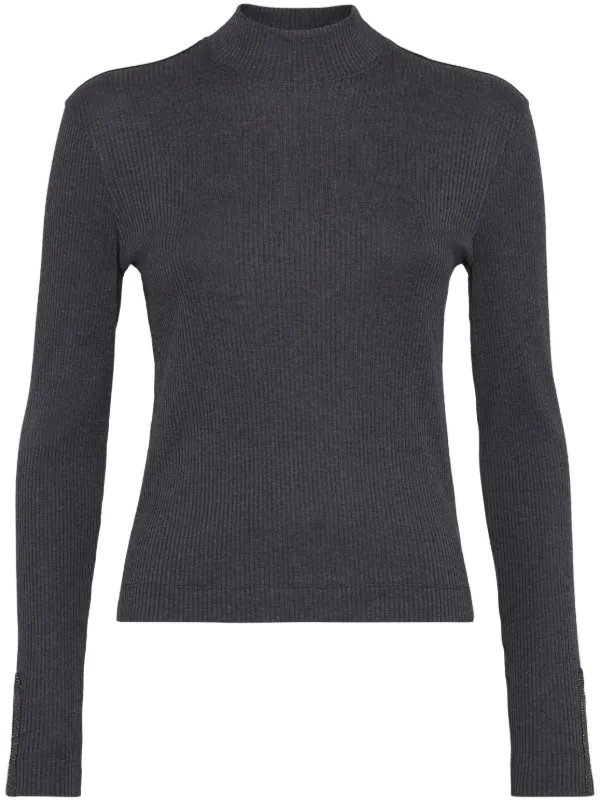 Brunello Cucinelli roll-neck Ribbed Jersey Top Grey FARFETCH ID
