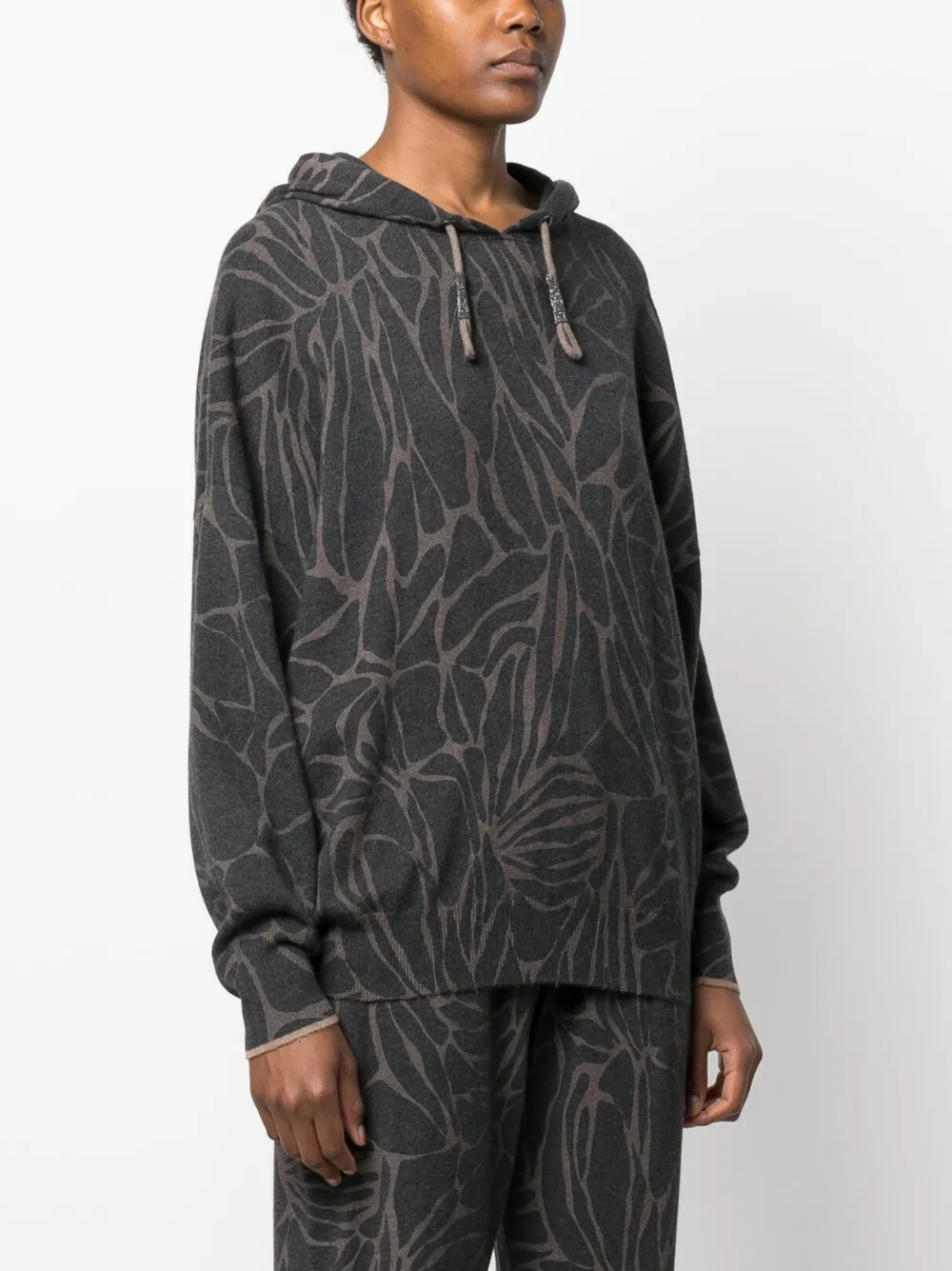 Brunello Cucinelli Graphic-print Cashmere Hoodie In Black