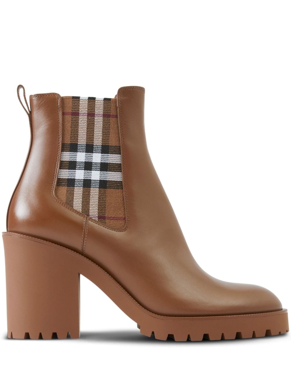 Shop Burberry Check Panel 70mm Leather Ankle Boots In Brown