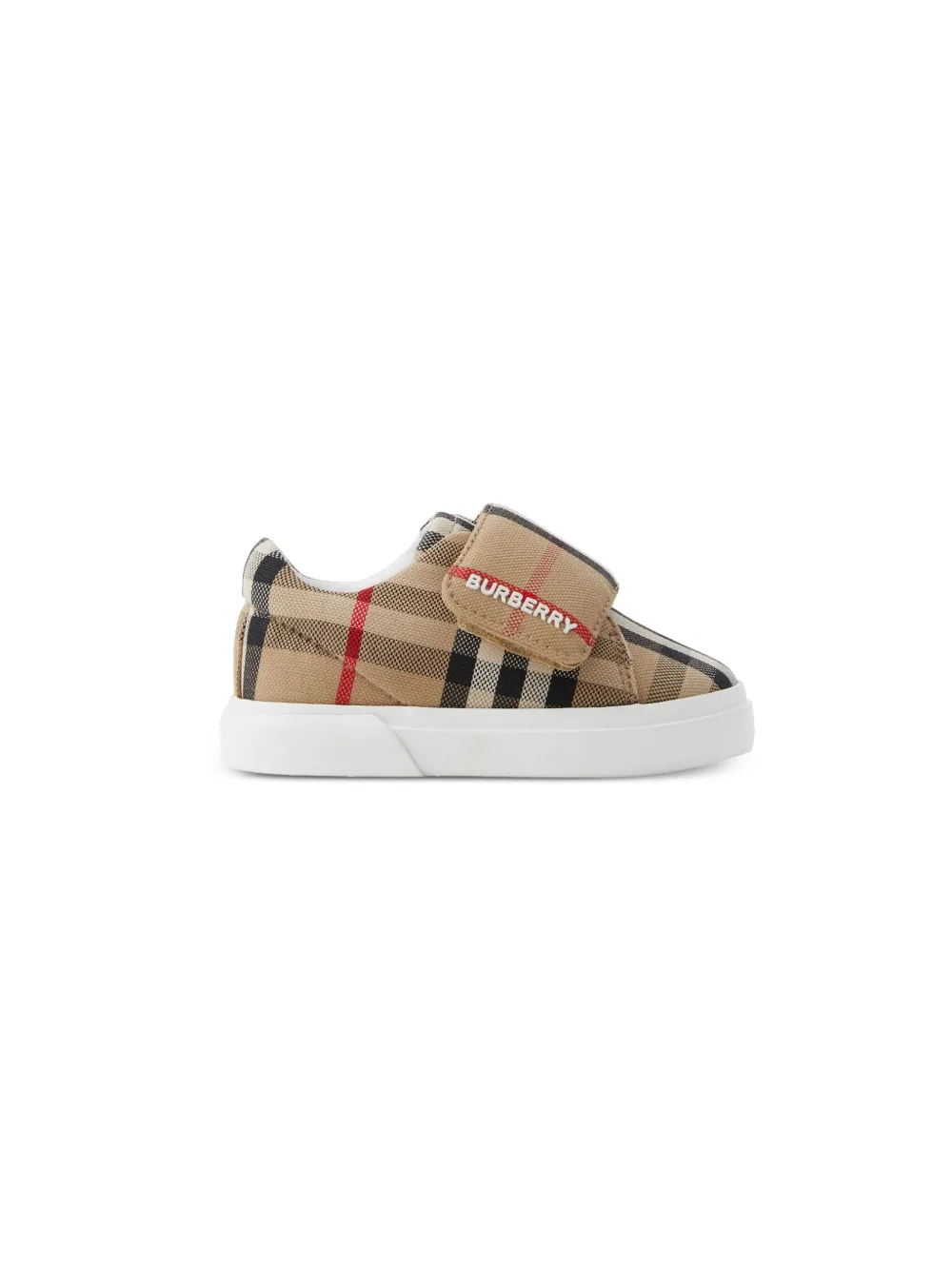 Burberry Babies'  Beige James Logo-print Checked Canvas Low-top Trainers 0-12 Months In Brown