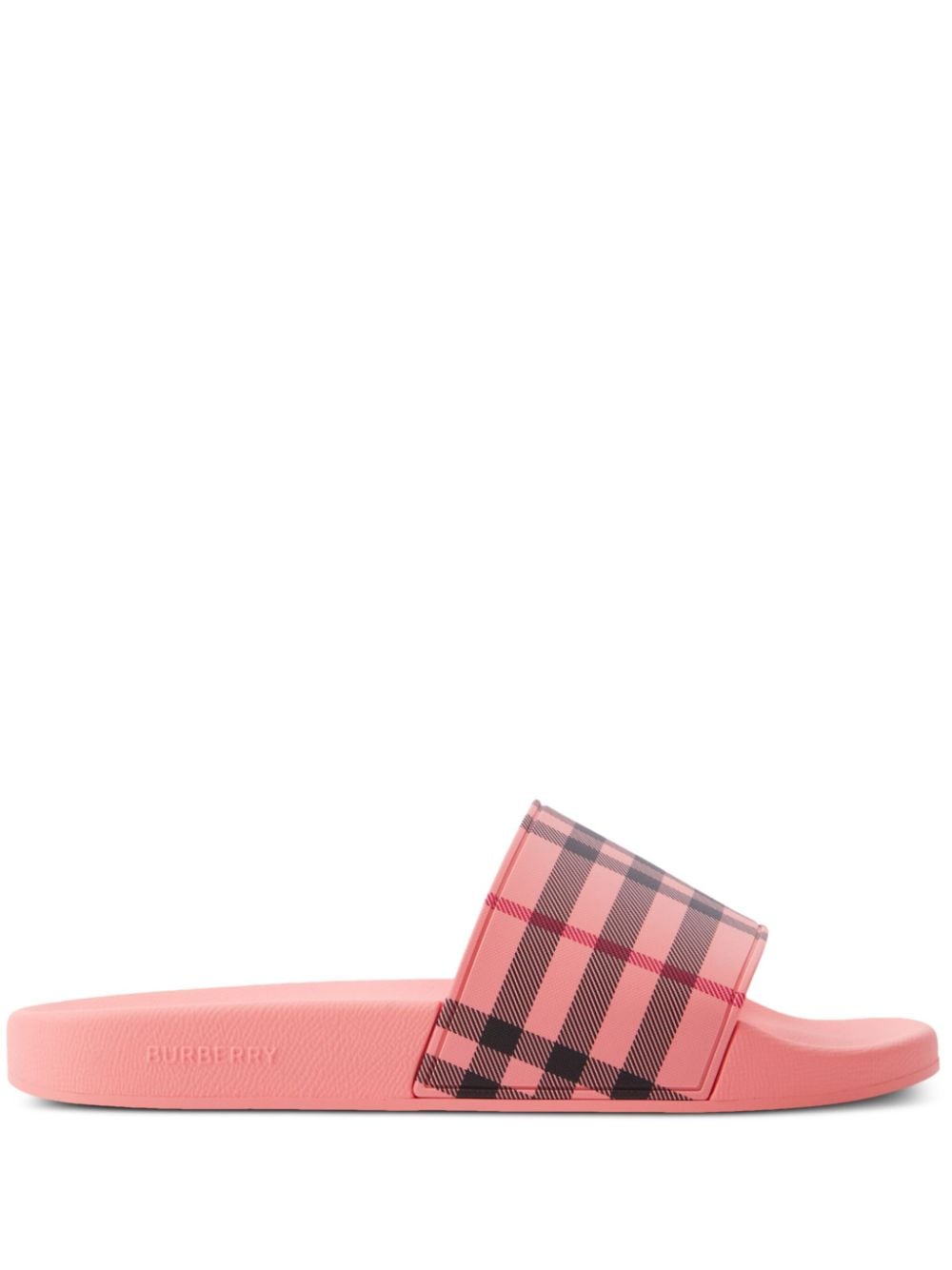 Shop Burberry Check-print Flat Slides In Pink