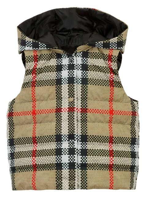 Burberry Kids reversible check hooded puffer gilet