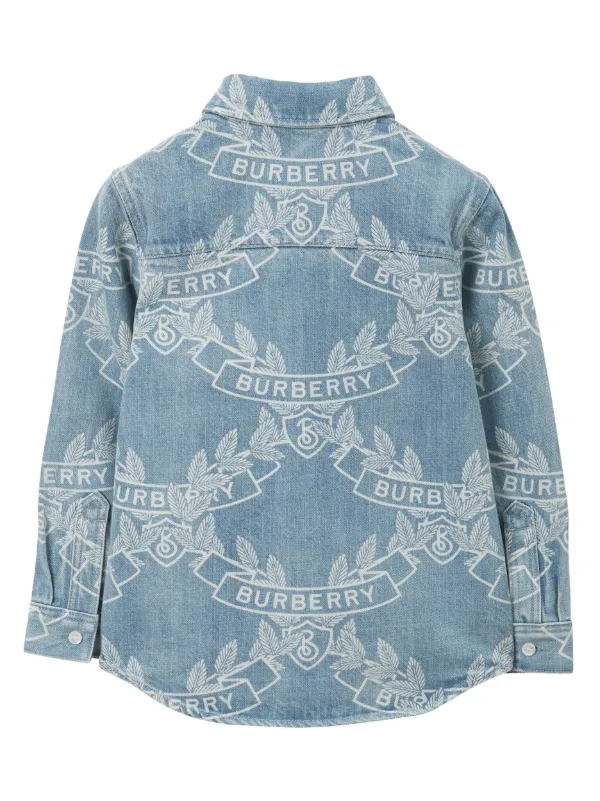 Burberry Kids Oak Leaf Crest Print Denim Shirt Farfetch