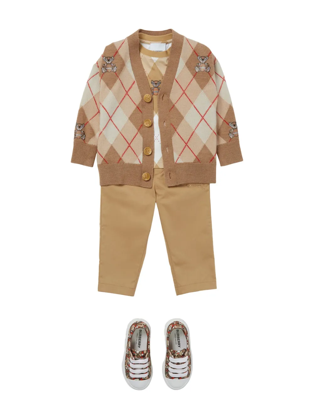 Shop Burberry Thomas Bear Wool Cardigan In Soft Fawn Ip Pat