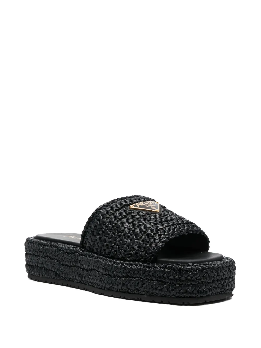 Prada crocheted raffia-effect flatform slides - Zwart