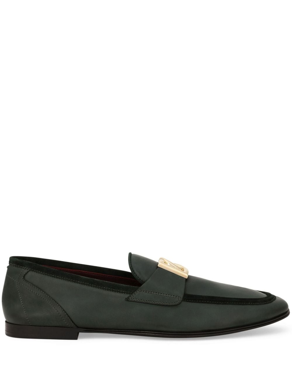 Dolce & Gabbana Logo-plaque Leather Loafers In Green