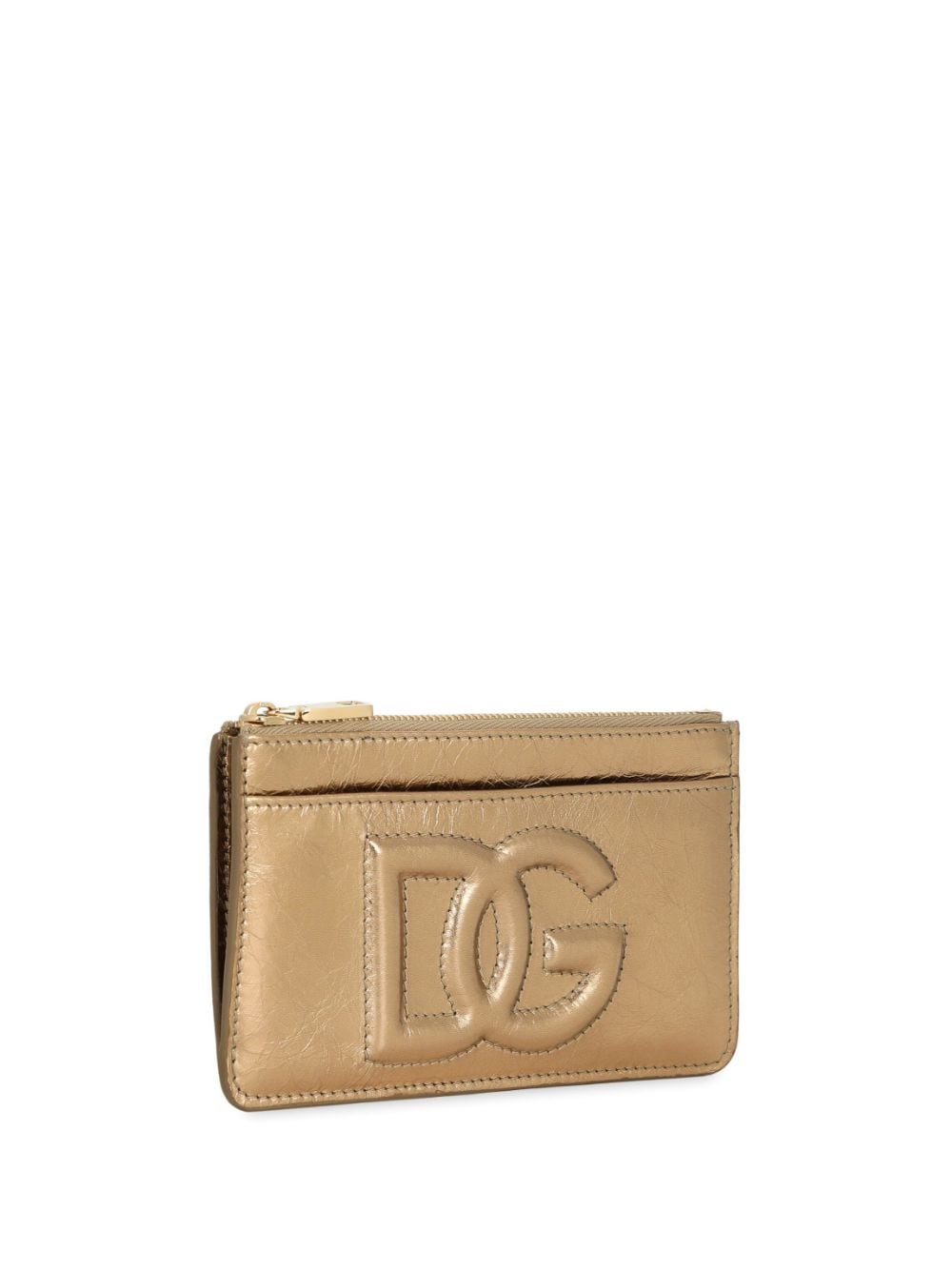 Shop Dolce & Gabbana Metallic-effect Leather Cardholder In Gold