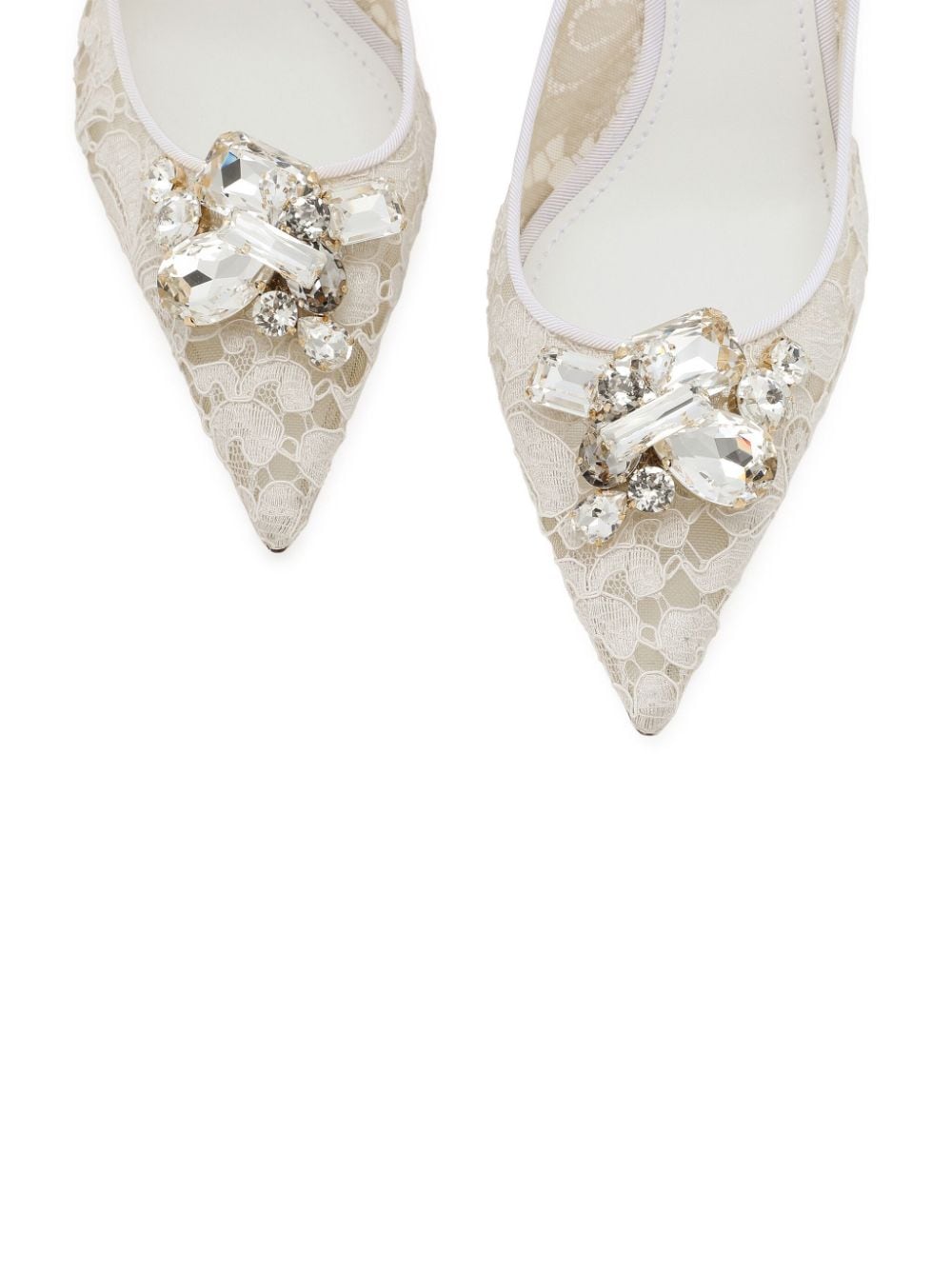 Shop Dolce & Gabbana Crystal Lace Slingback Pumps In Neutrals