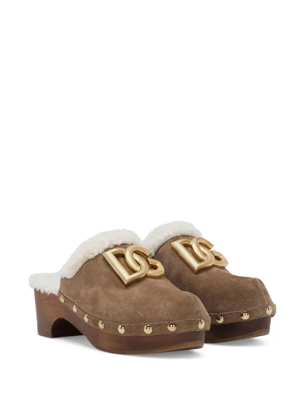DOLCE & GABBANA ロゴプレート スエード サボ サンダル Brown Dolce & Gabbana ロゴプレート クロッグサンダル | ブラウン