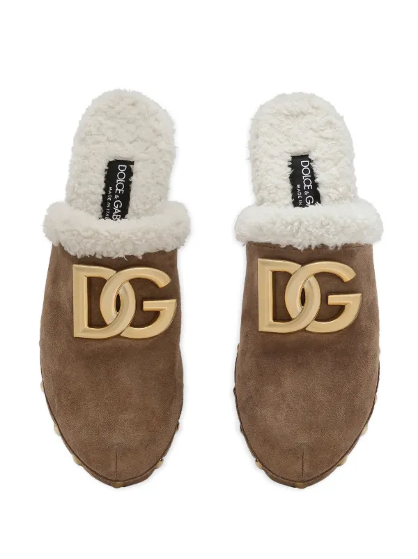 DOLCE & GABBANA ロゴプレート スエード サボ サンダル Brown Dolce & Gabbana ロゴプレート クロッグサンダル | ブラウン