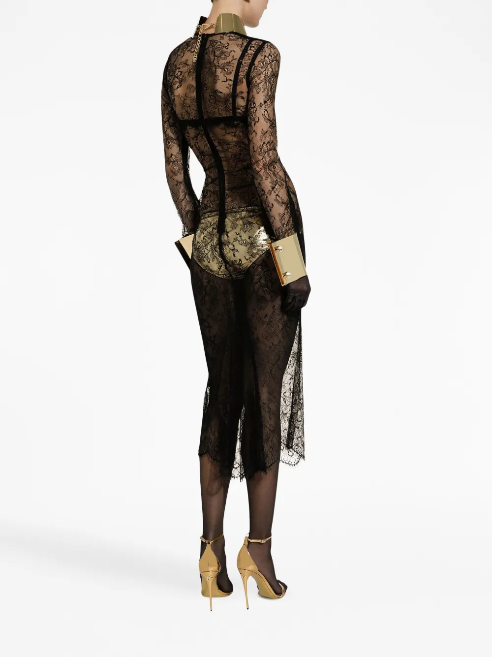 Dolce & Gabbana Elegant Black Semi-sheer Lace Midi Dress For Women In Black