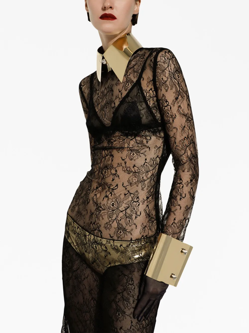 Dolce & Gabbana Elegant Black Semi-sheer Lace Midi Dress For Women In Black