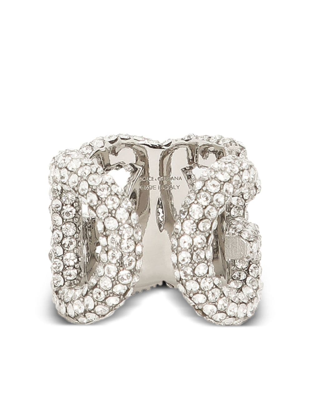 Shop Dolce & Gabbana Logo Crystal-embellished Ring In Silver