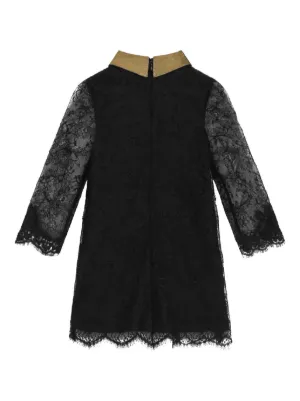 Robe De Fête Fille Dolce & Gabbana En Dentelle Noire - Manches Longues, Tailles 8 Et 12 Ans, Neuve