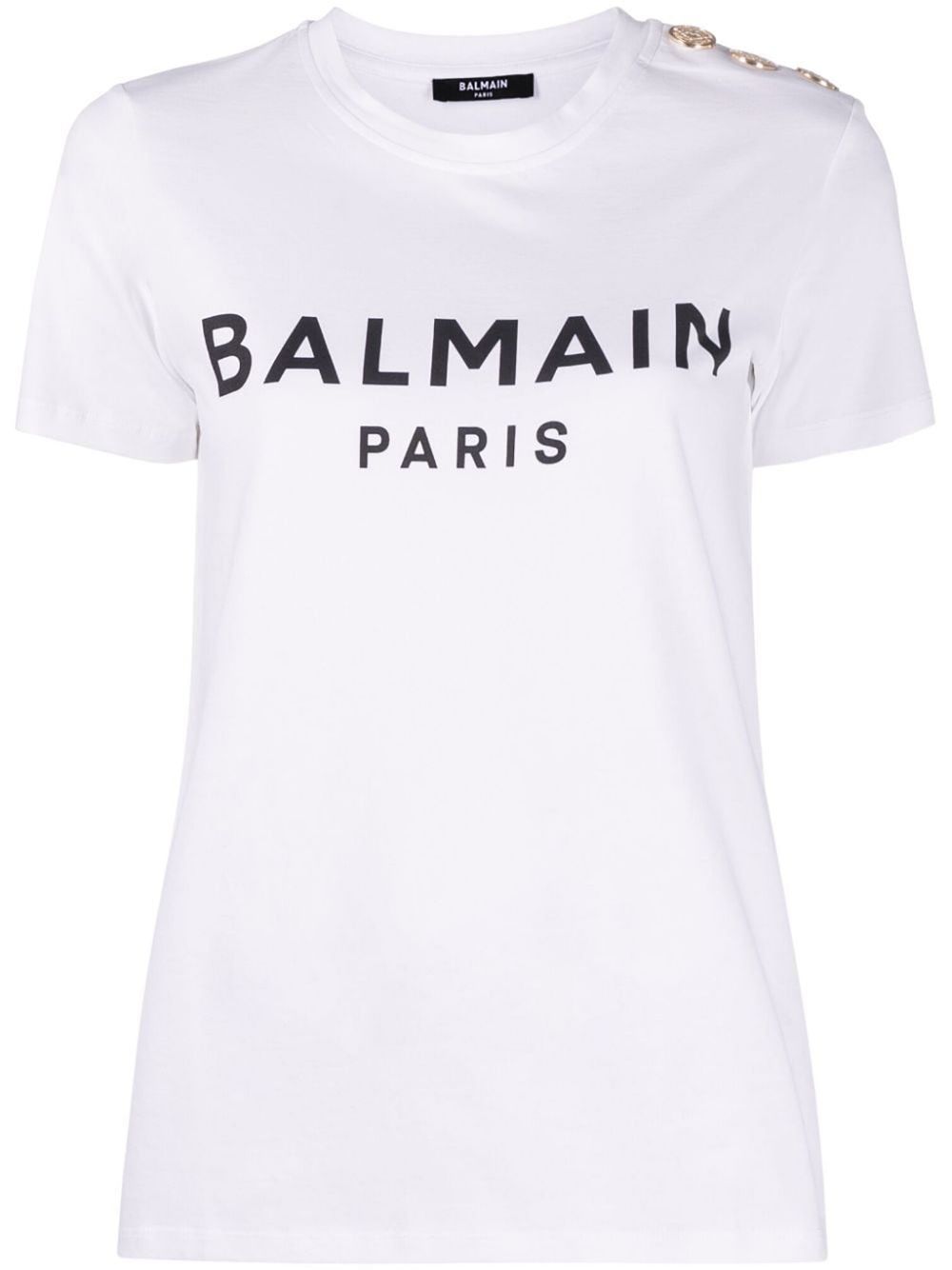 Shop Balmain Button-embellished Logo-print T-shirt In White