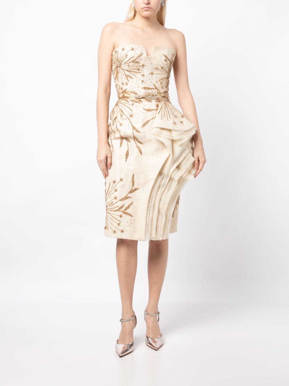 Shop Saiid Kobeisy Layered-design Beaded Strapless Dress In Neutrals