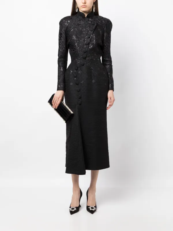 SAIID KOBEISY Brocade-effect Long-Sleeve Dress - Black
