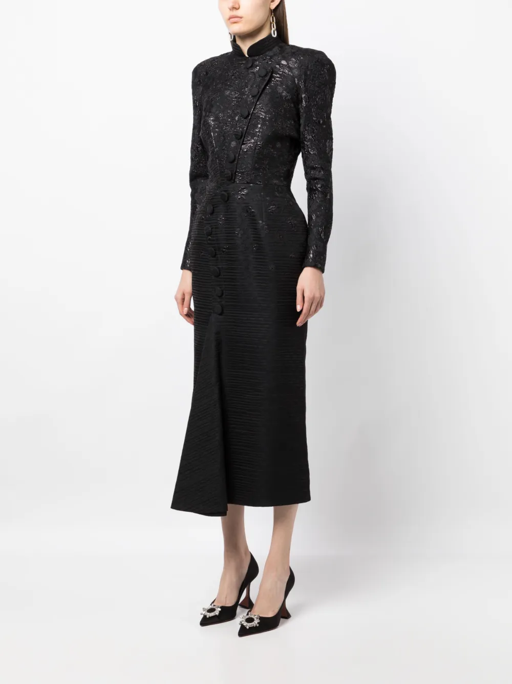 Saiid Kobeisy Brocade-effect Long-sleeve Dress In Black