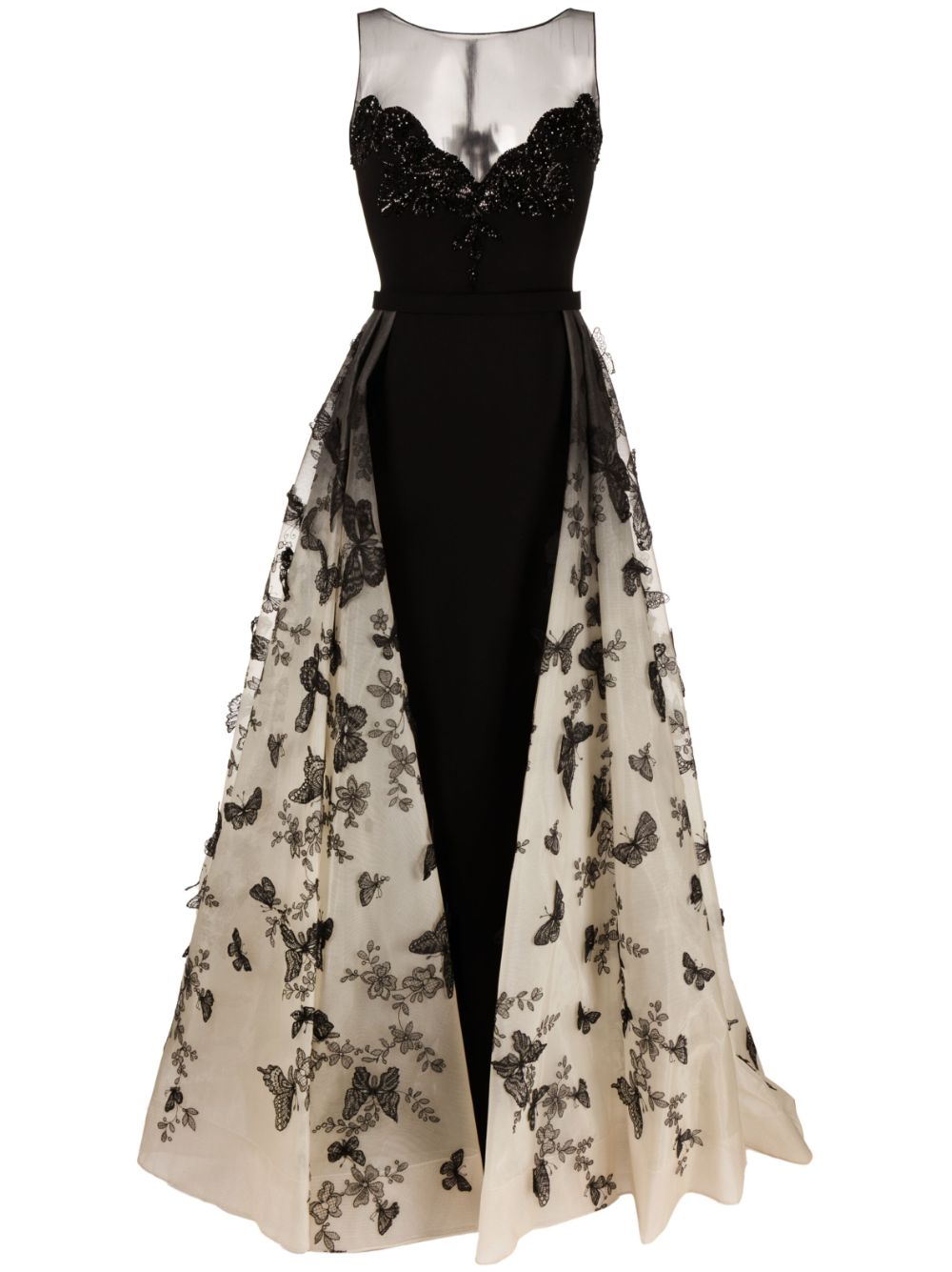 Saiid Kobeisy Butterfly-appliqué Beaded Tule Dress In Black