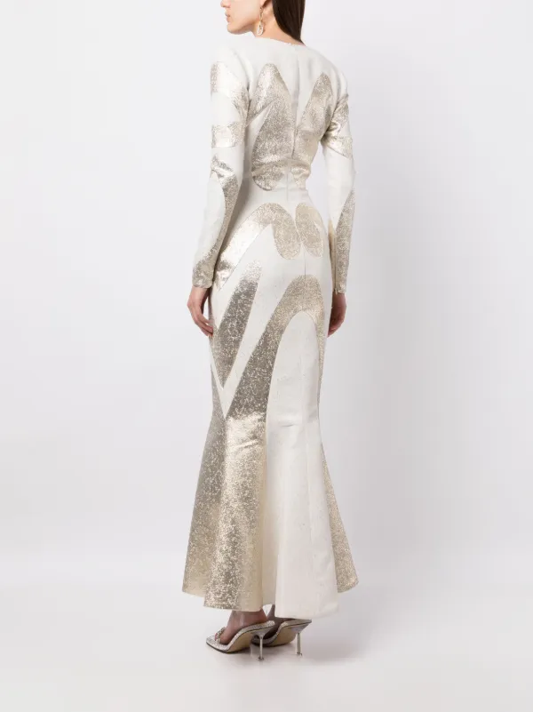 SAIID KOBEISY Brocade-effect Long-Sleeve Dress - White
