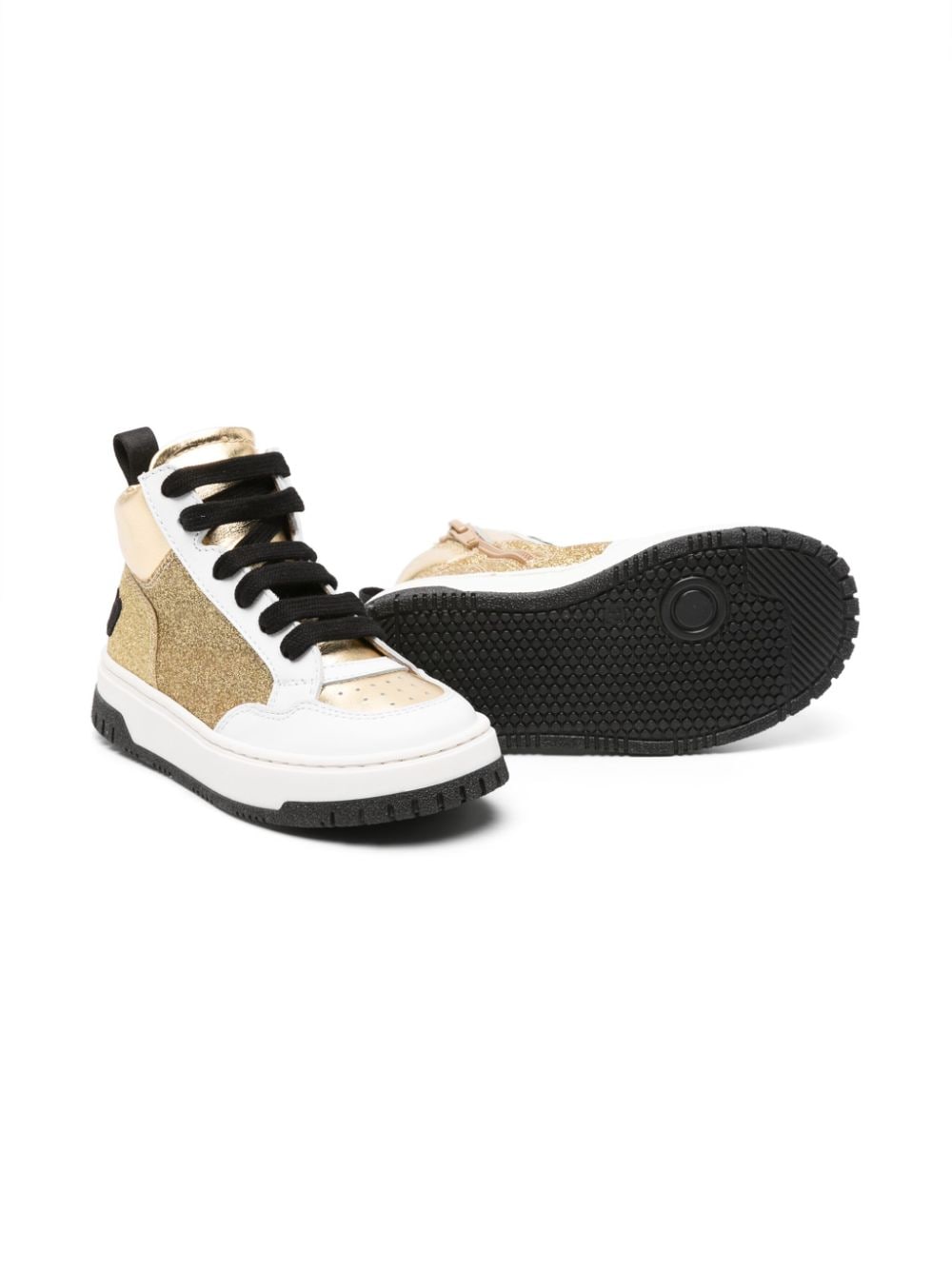 Shop Moschino Embroidered-logo High-top Sneakers In Gold