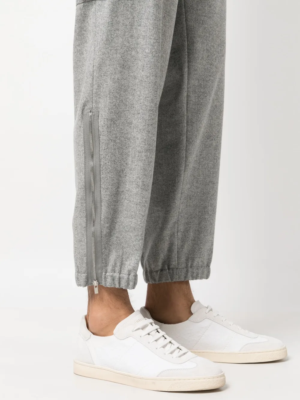 herringbone tapered wool trousers