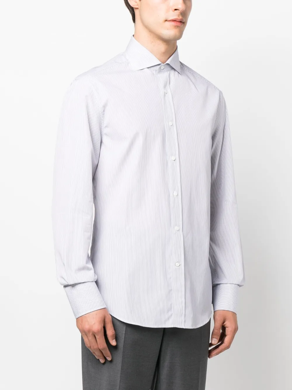Brunello Cucinelli Striped Long-sleeve Cotton Shirt In White