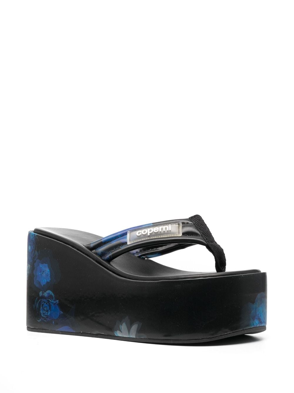 Shop Coperni Floral-print Holographic Wedge Sandals In Blue