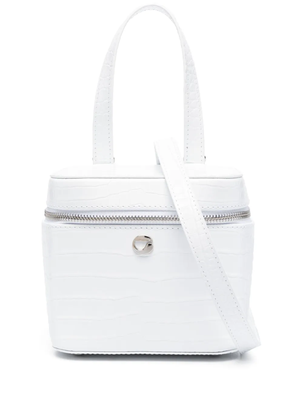 Coperni Box Zip Croc-embossed Top-handle Bag In Optic White