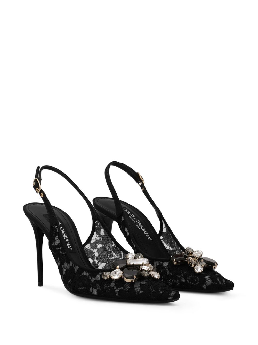 Dolce & Gabbana crystal lace slingback pumps - Zwart