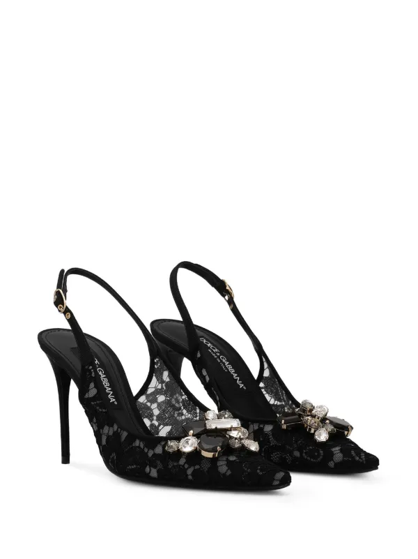 Dolce & Gabbana ビジュートリム スリングバック パンプス | ブラック 