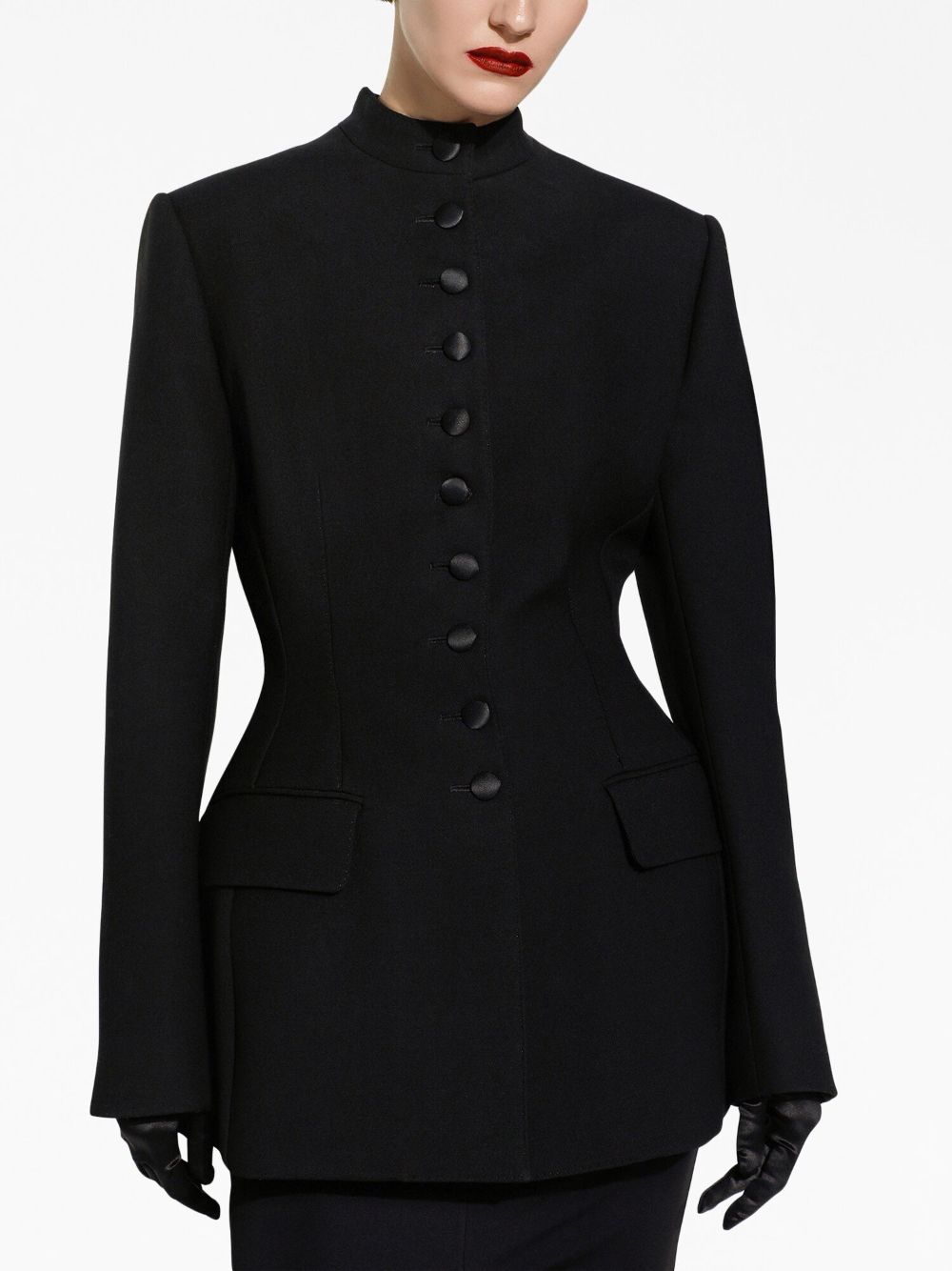 Shop Dolce & Gabbana Band-collar Single-breasted Blazer In Black