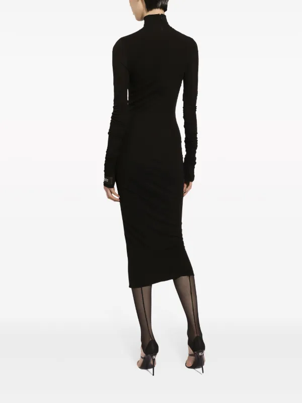 Dolce & Gabbana Jersey Calf-Length Dress with Chantilly Lace Insert - Woman Dresses Black Viscose 36
