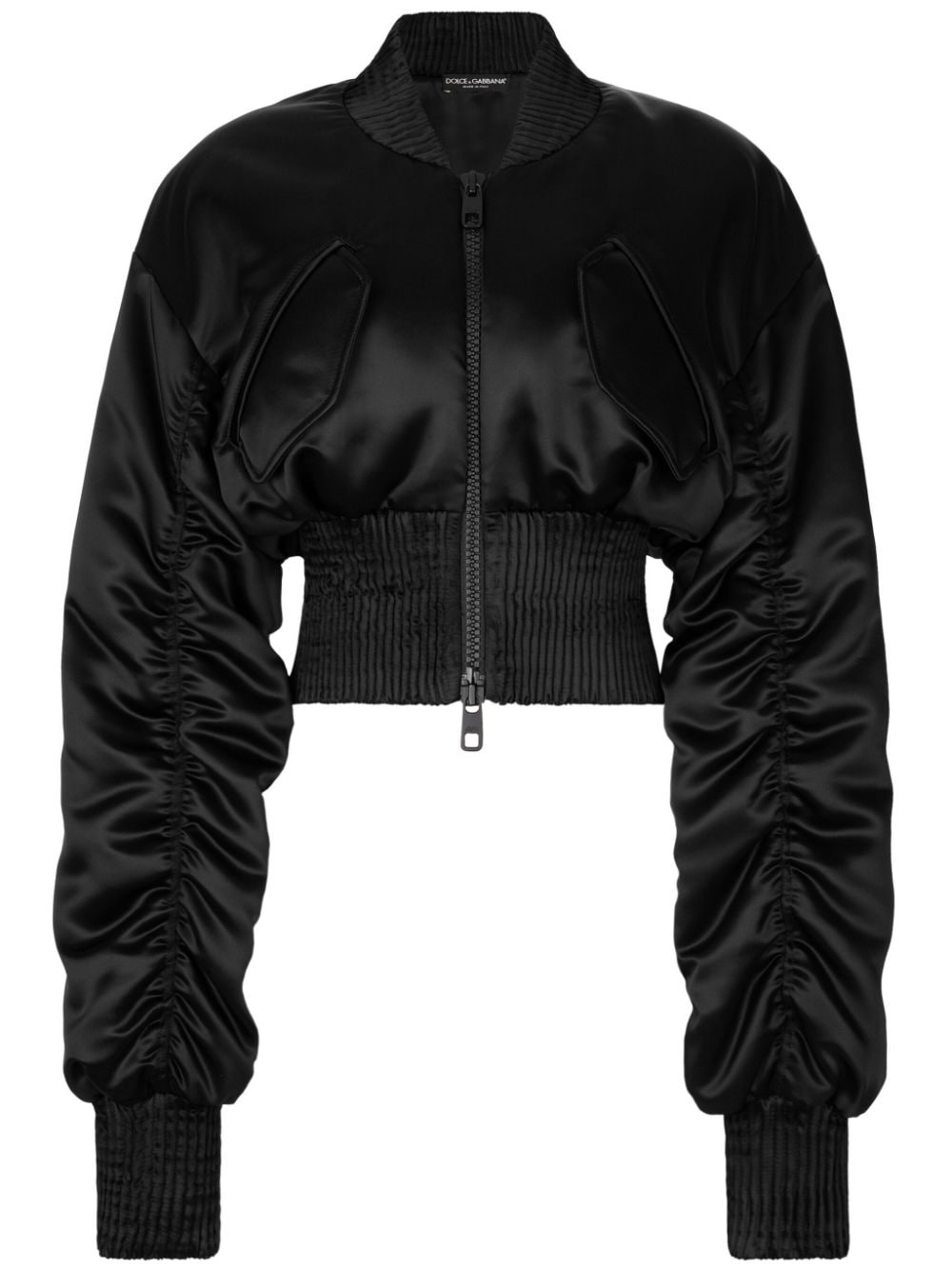Shop Dolce & Gabbana Satin Zip-up Cropped Jacket In Black
