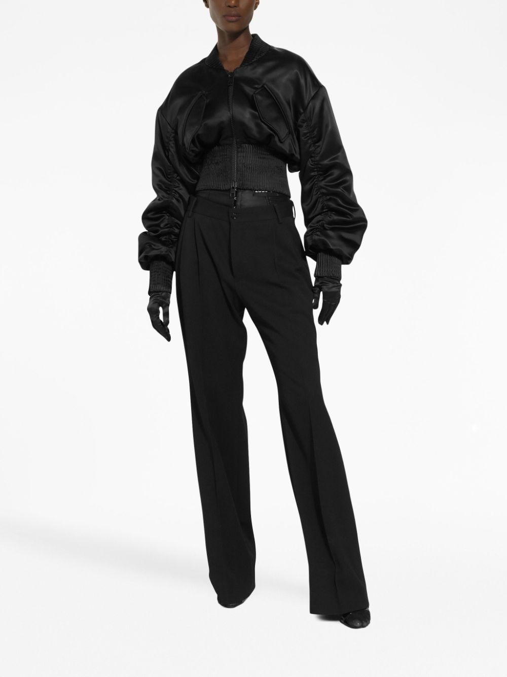 Shop Dolce & Gabbana Satin Zip-up Cropped Jacket In Black