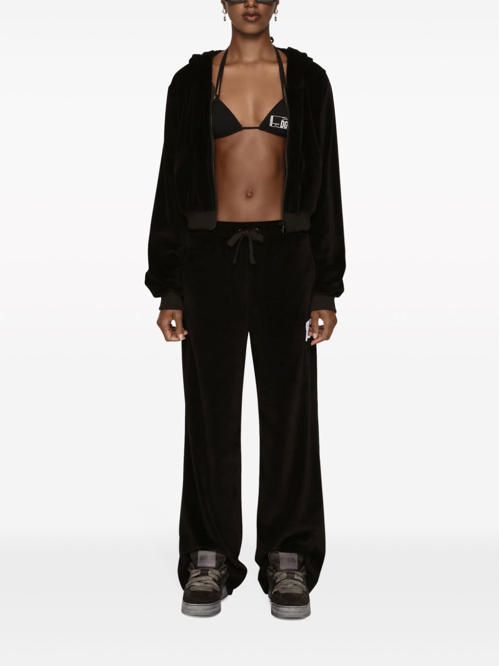 Shop Dolce & Gabbana Logo-print Velvet Track Pants In Black