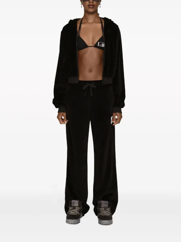 Dolce & Gabbana DGVIB3 logo-print Velvet Track Pants | Black