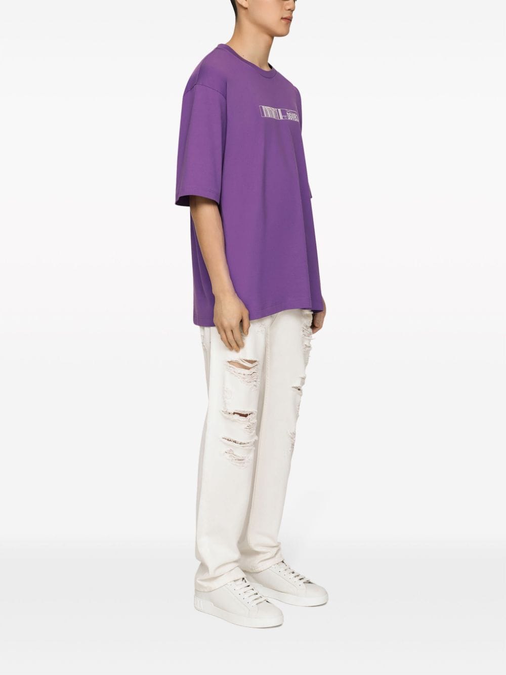 Shop Dolce & Gabbana Logo-print Cotton T-shirt In Purple