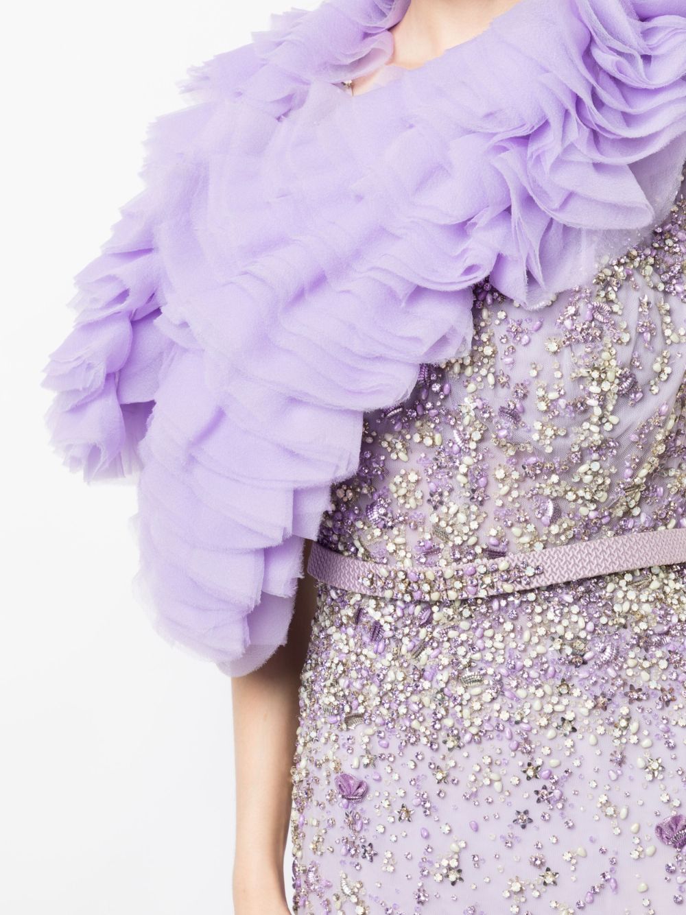 Shop Saiid Kobeisy Beaded Tulle Long Dress In Purple