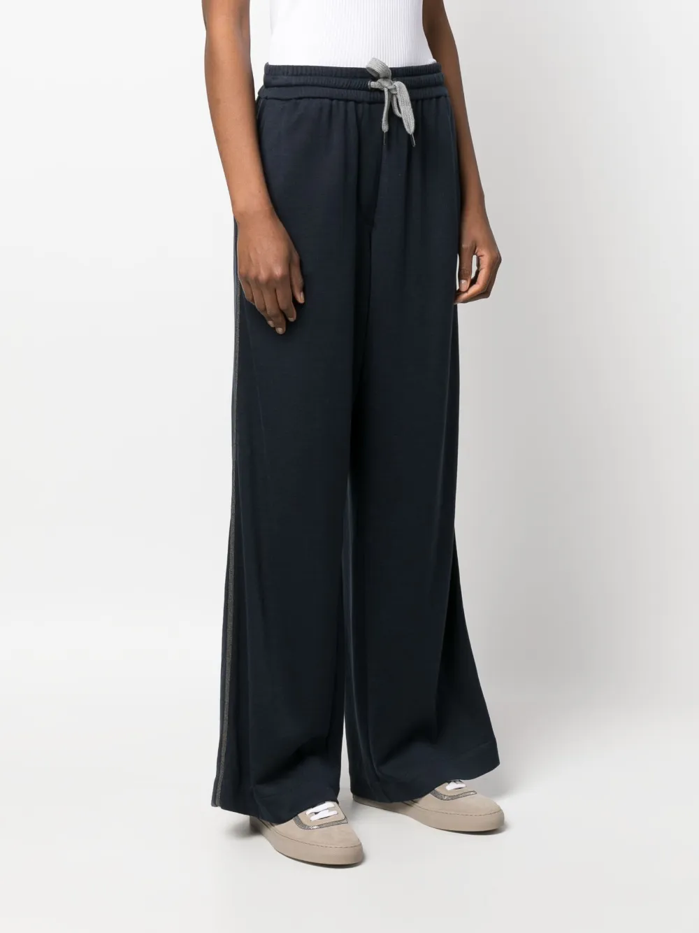 Brunello Cucinelli Monili Embellished Wide-leg Trousers In Blue