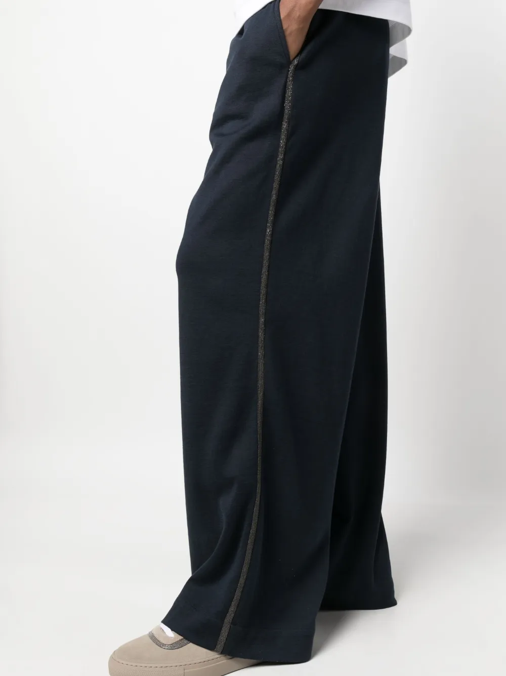 Brunello Cucinelli Monili Embellished Wide-leg Trousers In Blue